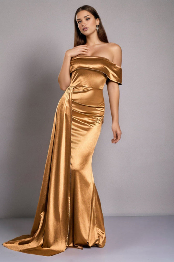 Amalia Satin Off-Shoulder Dress