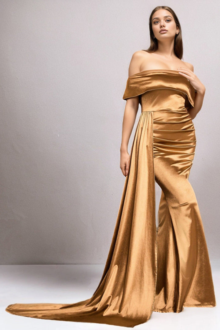 Amalia Satin Off-Shoulder Dress