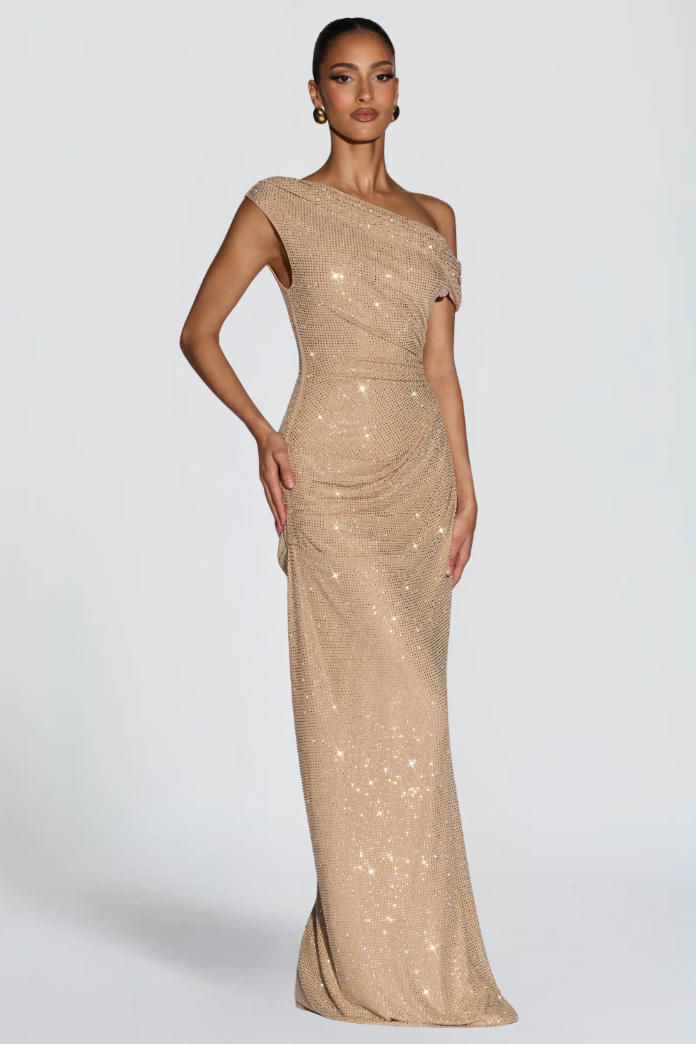 Oriana Satin Maxi Dress in Gold detail - Maeve &amp; Erin Dublin