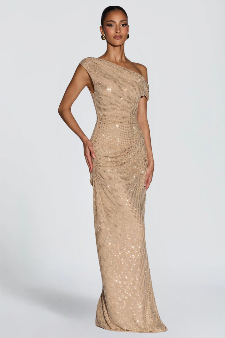 Oriana Satin Maxi Dress in Gold detail - Maeve &amp; Erin Dublin