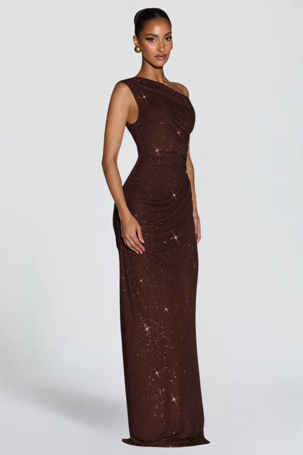 Oriana Satin Maxi Dress maxi length detail - Maeve &amp; Erin Dublin