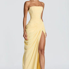 Aurelia Draped Maxi Dress in Yellow front view - Maeve & Erin Dublin