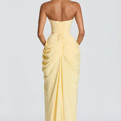 Aurelia Draped Maxi Dress in Yellow full length - Maeve & Erin Dublin