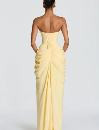 Aurelia Draped Maxi Dress in Yellow full length - Maeve & Erin Dublin