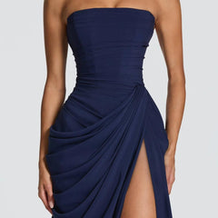 Aurelia Draped Maxi Dress in Navy full length - Maeve & Erin Dublin