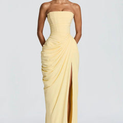 Aurelia Draped Maxi Dress in Yellow - Maeve & Erin Dublin