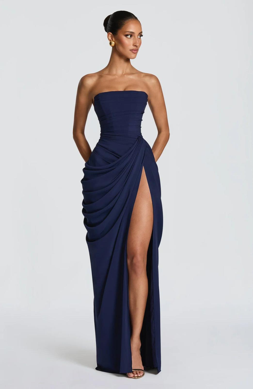 Aurelia Draped Maxi Dress in White front view - Maeve & Erin Dublin