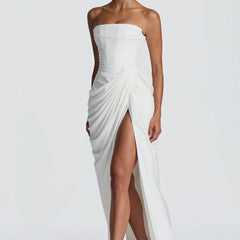 Aurelia Draped Maxi Dress in White full length - Maeve & Erin Dublin