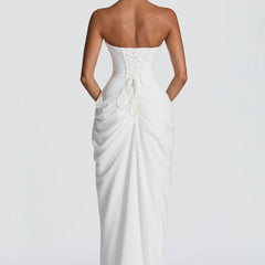 Aurelia Draped Maxi Dress in White side detail - Maeve & Erin Dublin