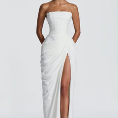 Aurelia Draped Maxi Dress in White - Maeve & Erin Dublin