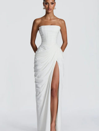 Aurelia Draped Maxi Dress in White - Maeve & Erin Dublin
