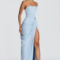 Aurelia Draped Maxi Dress in Light Blue - Maeve & Erin Dublin