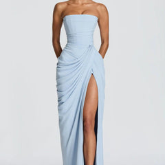 Aurelia Draped Maxi Dress in Navy front view - Maeve & Erin Dublin