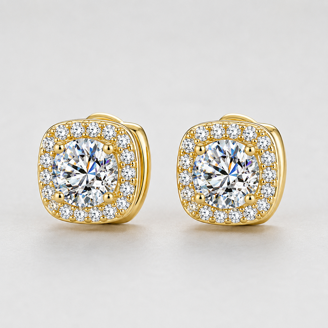 Nadine square earrings in gold, front view