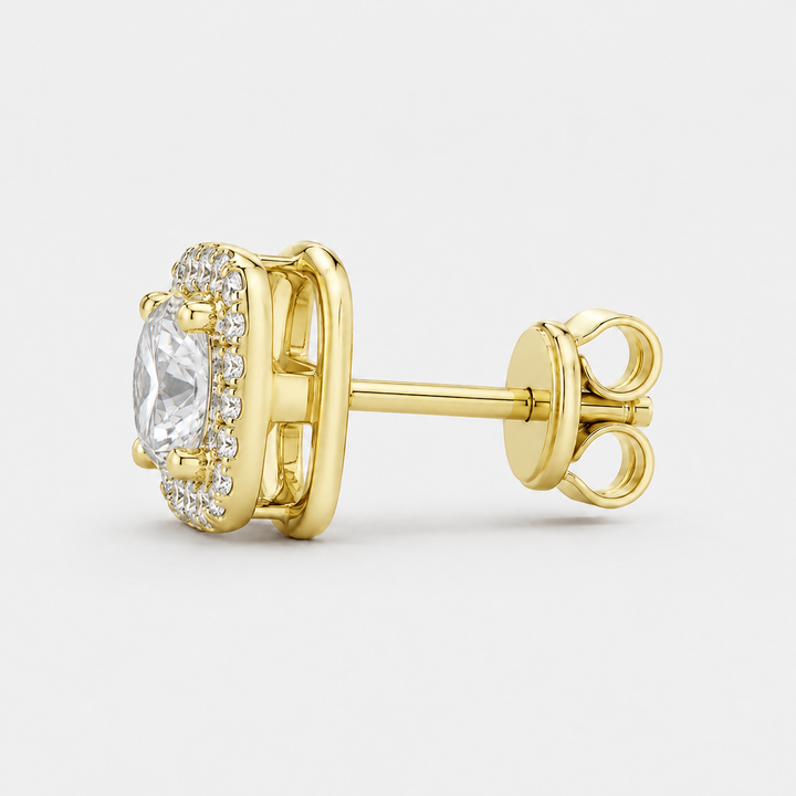 Nadine square earrings in gold, side view