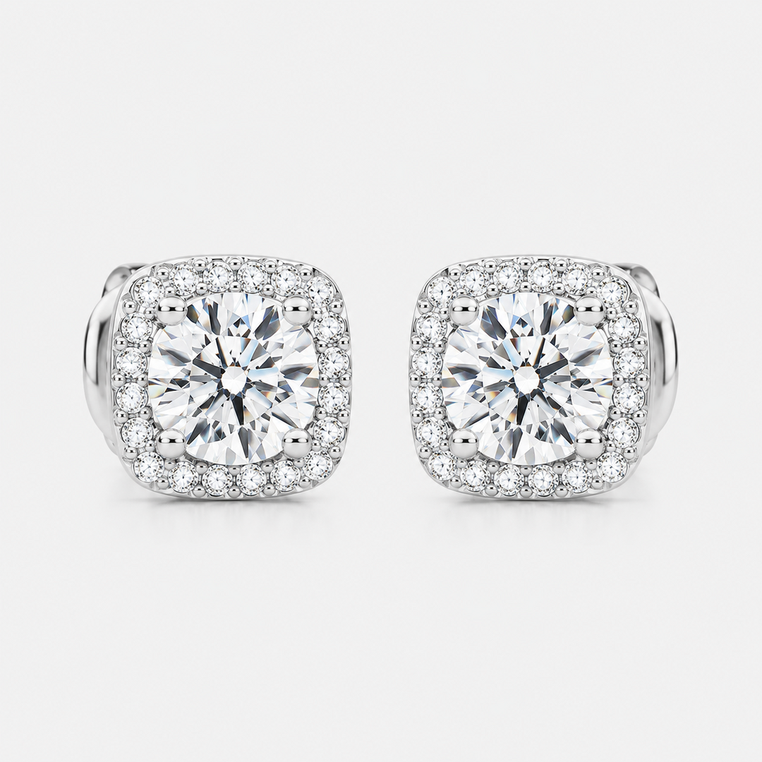 Nadine square earrings in white gold, front view