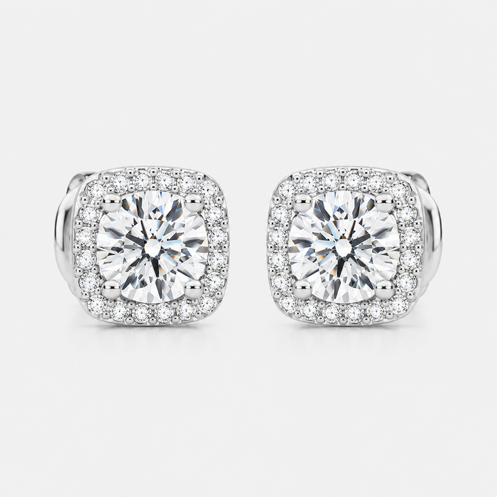 Nadine square earrings in white gold, front view
