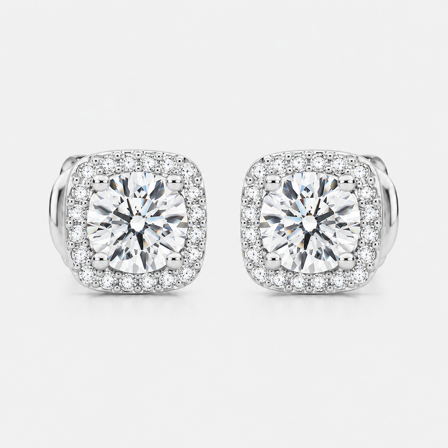 Nadine square earrings in white gold, front view