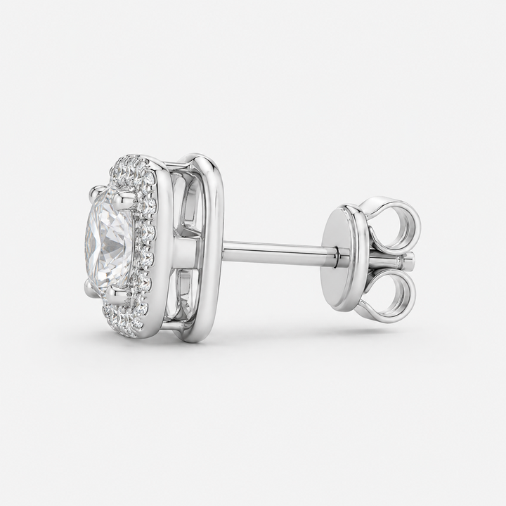 Nadine square earrings in white gold, side view
